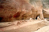 Petra - the Siq, eroded relief of a hardly recognizable camel caravan 